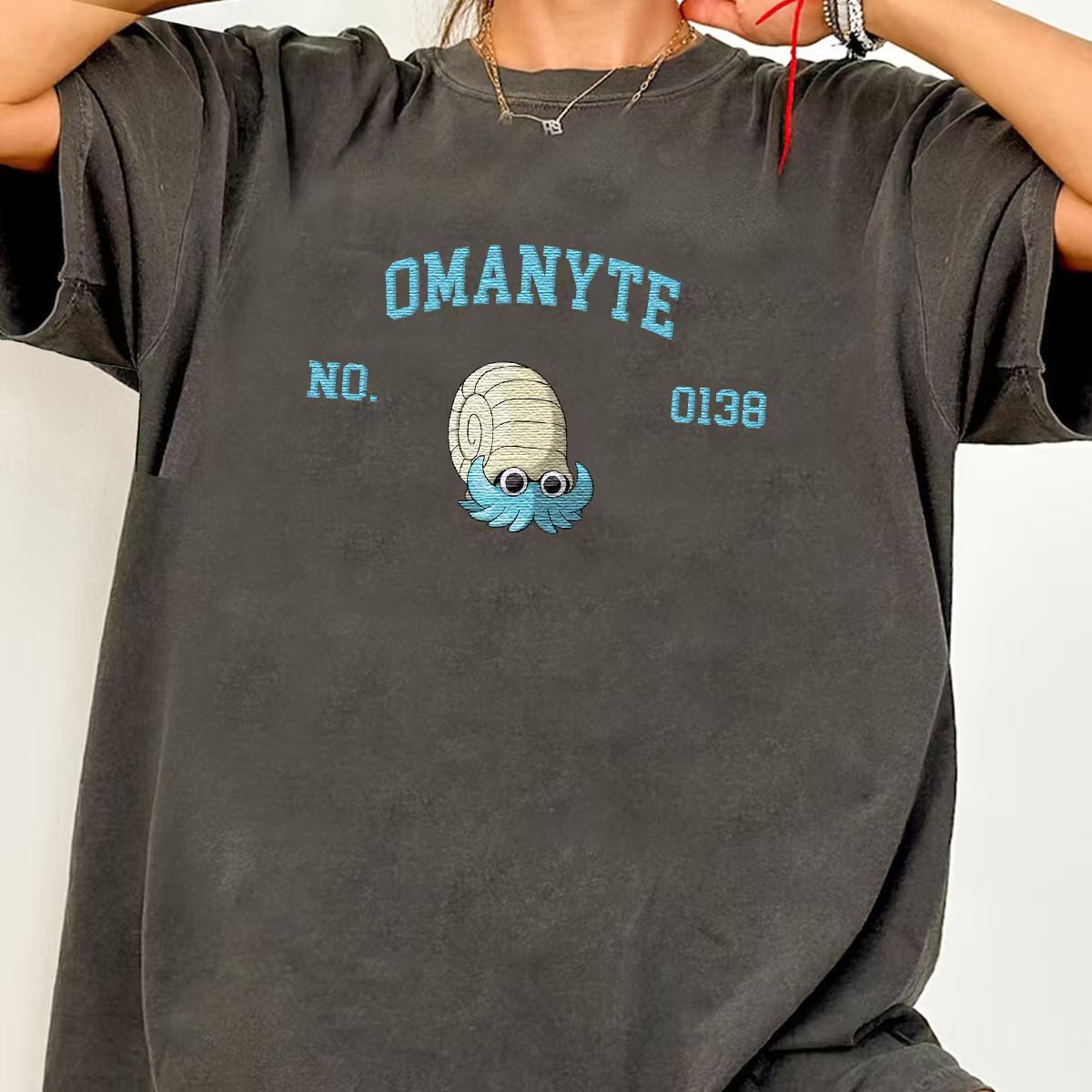 Omanyte Anime-Themed Embroidered T-Shirt,Crewneck,Hoodie-Trendy Versatile and a Thoughtful Gift for Friends,H-C-1838