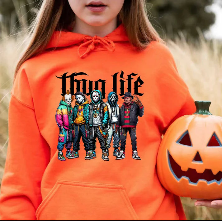 Sweat à capuche avec personnages d'horreur d'Halloween THUG LIFE, TS-C-103