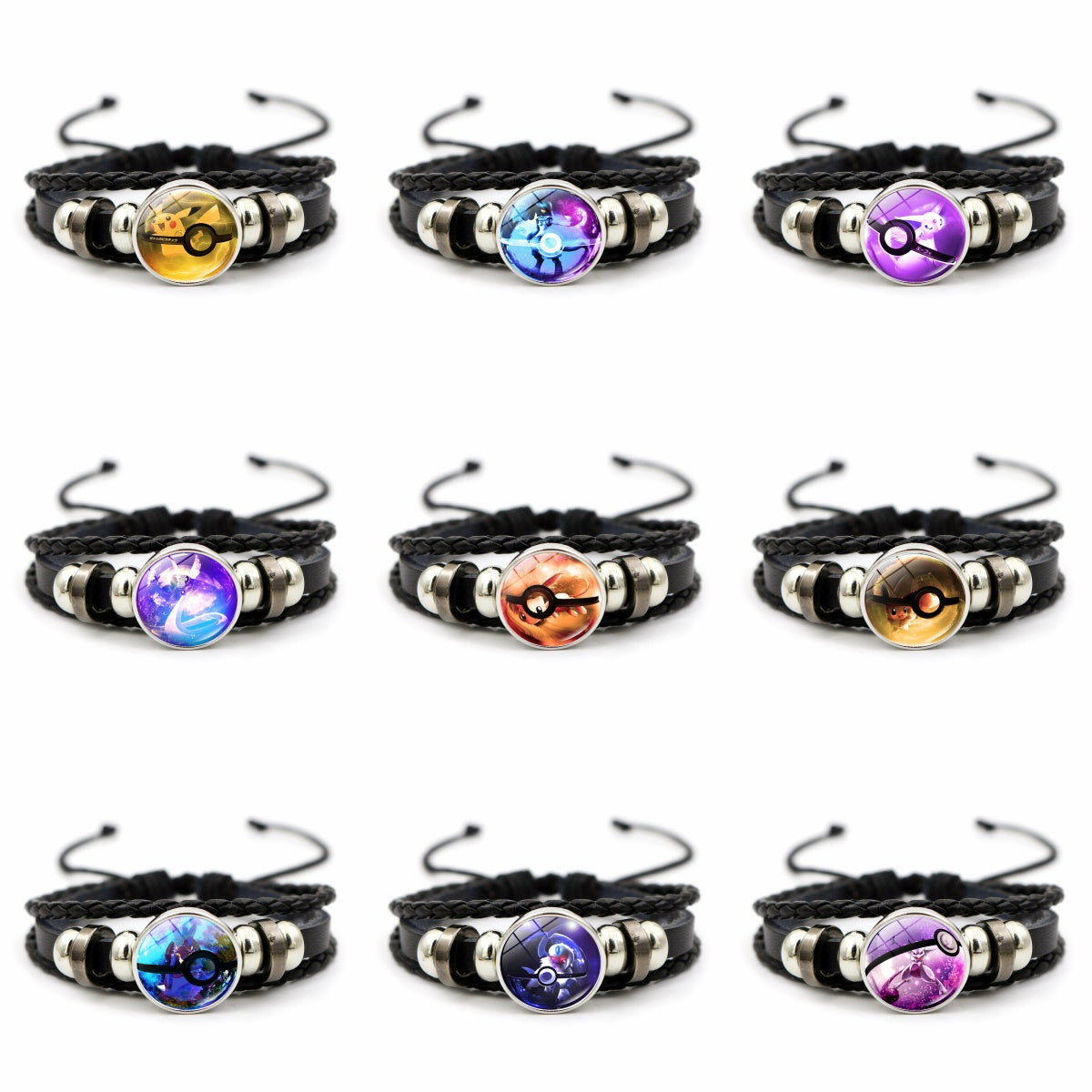 Pokémon Cute and Magical Black Woven Leather Button Bracelet,A Perfect Gift for Friends and Family,B02