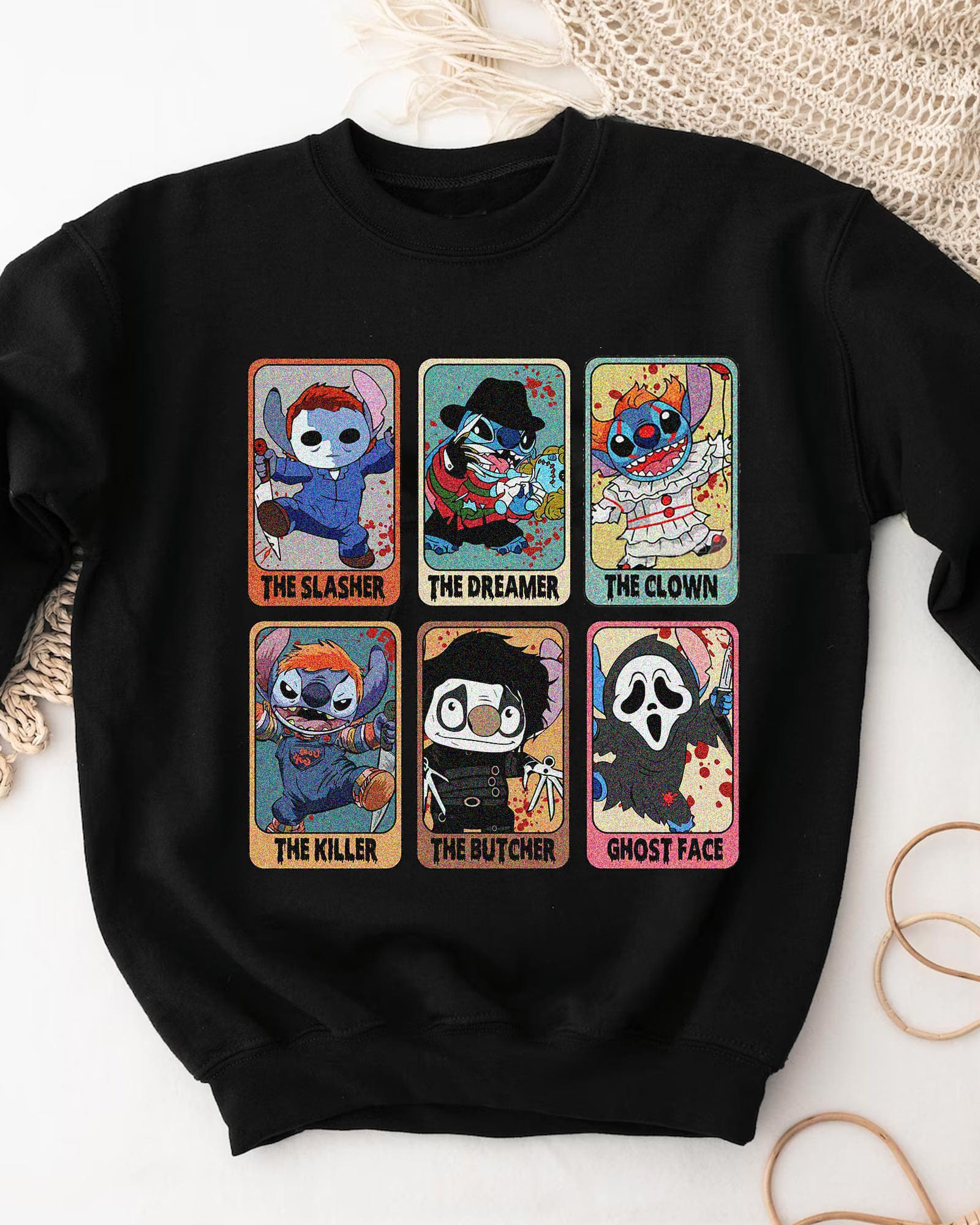 Vintage Halloween Stitch Spooky Tarot Cards T-Shirt,Crewneck,Hoodie,H-C-138