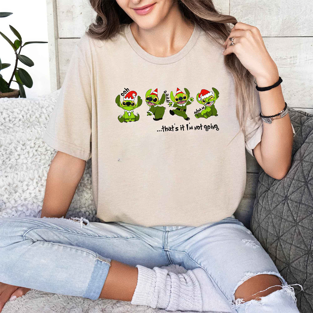 Stitch Grinch Not Going Christmas Santa Claus T-Shirt,Crewneck,Hoodie,TS-C-392