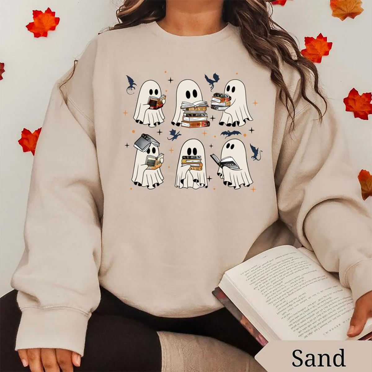 Ghost Book Dragon Halloween T-shirt,Crewneck,Hoodie,Gift For Book Lovers,TS-C-481