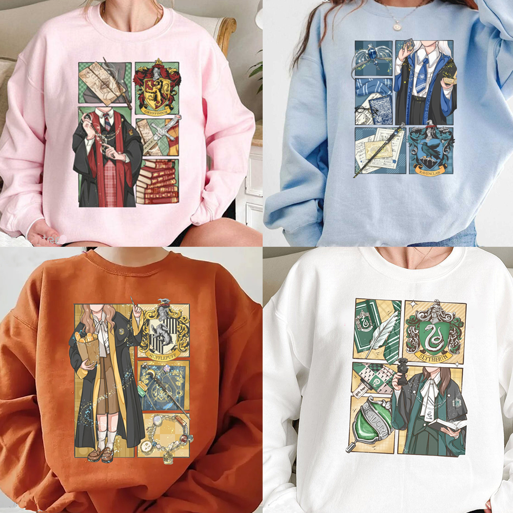 Harry Potter Hogwarts Four Houses Crewneck,Gift For All,H-C-104