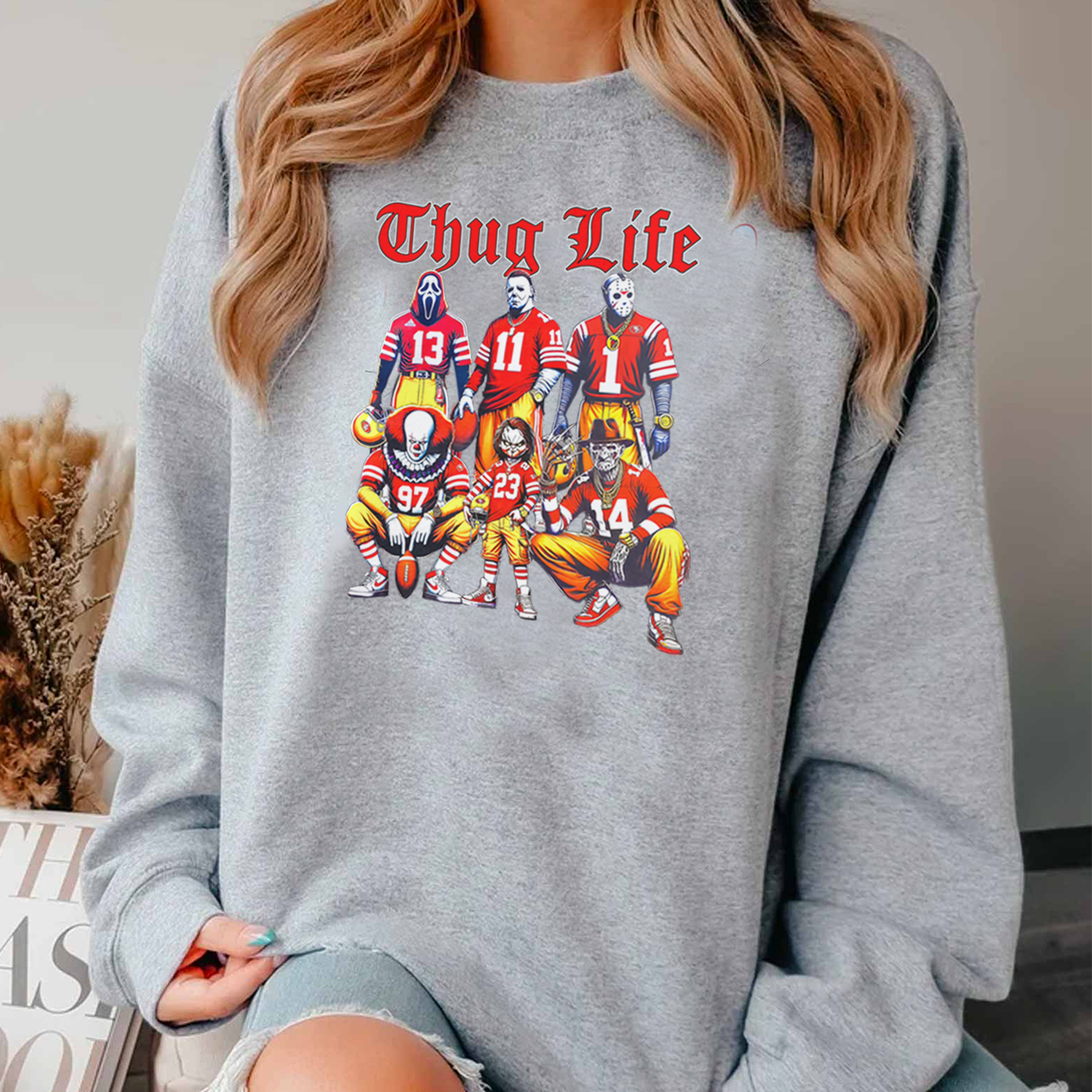 Sweat à capuche avec personnages d'horreur d'Halloween THUG LIFE, TS-C-103