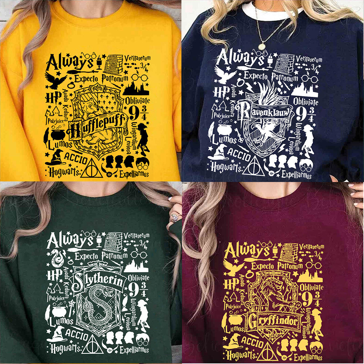 Vintage Hogwarts Houses Crewneck,Harry Potter Shirts,H-C-174