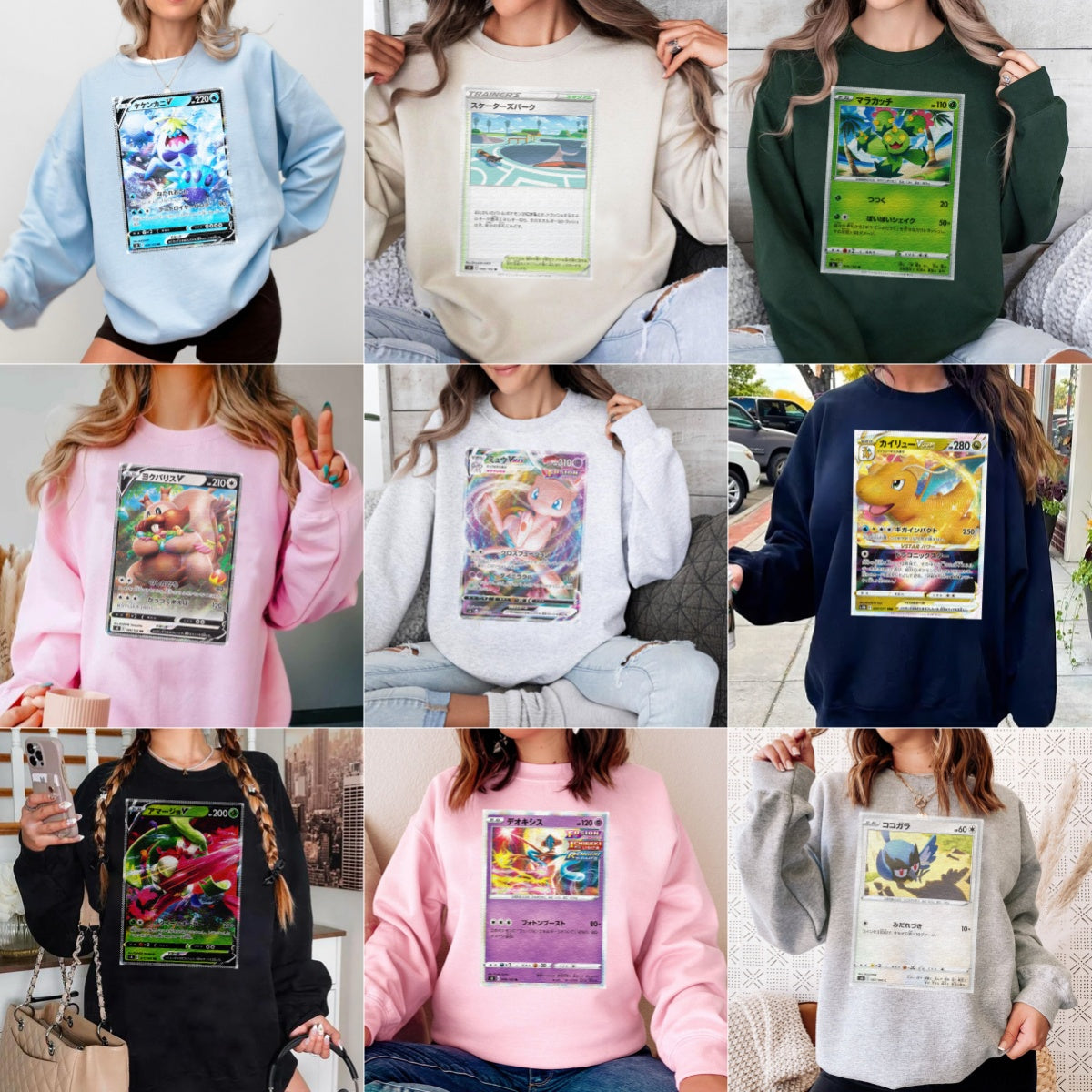 Personalized Pokémon Fabric Trading Card Y3 Patch Suture Unisex Crewneck,Perfect Gift for Fans Friends,P-C-08