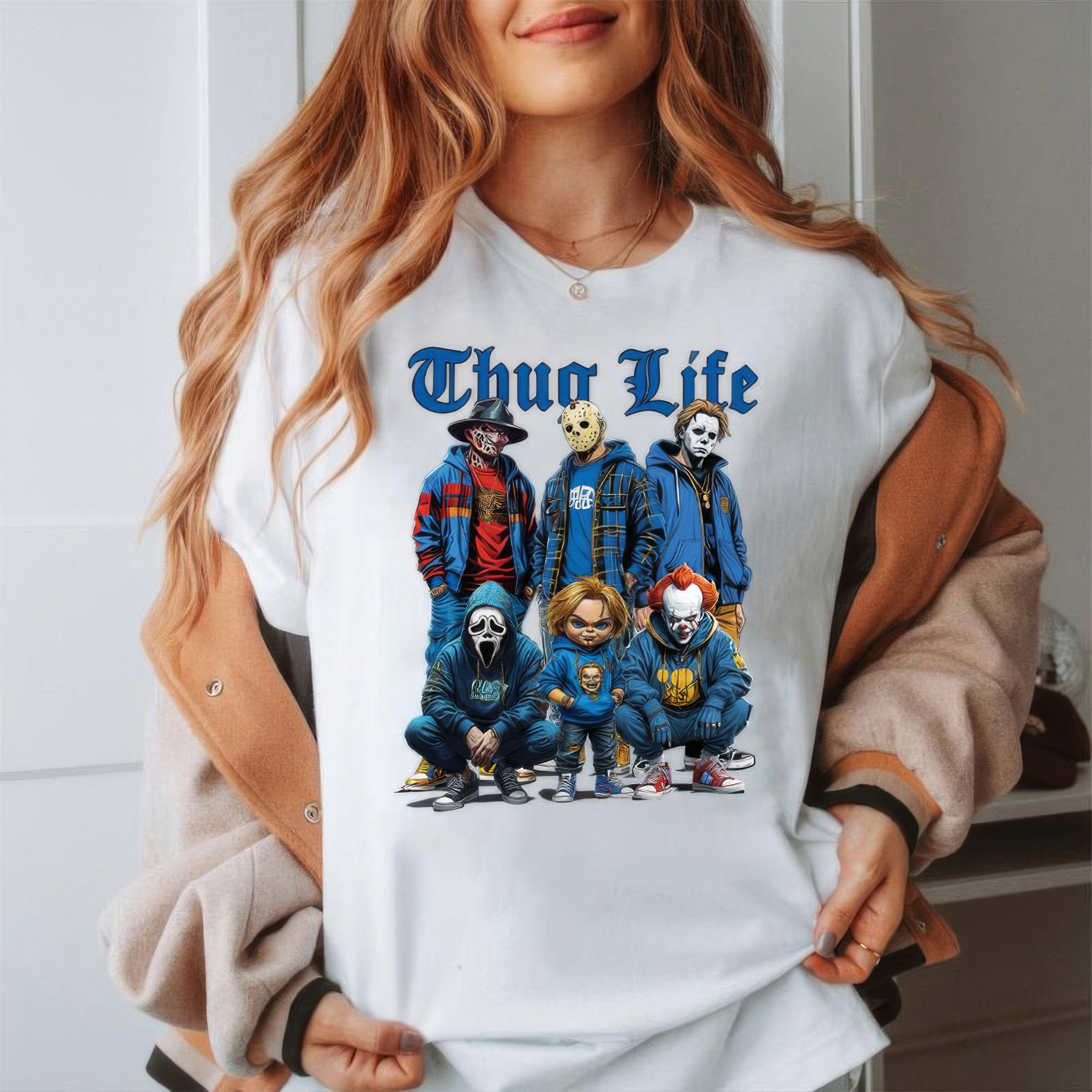 Sweat à capuche avec personnages d'horreur d'Halloween THUG LIFE, TS-C-103