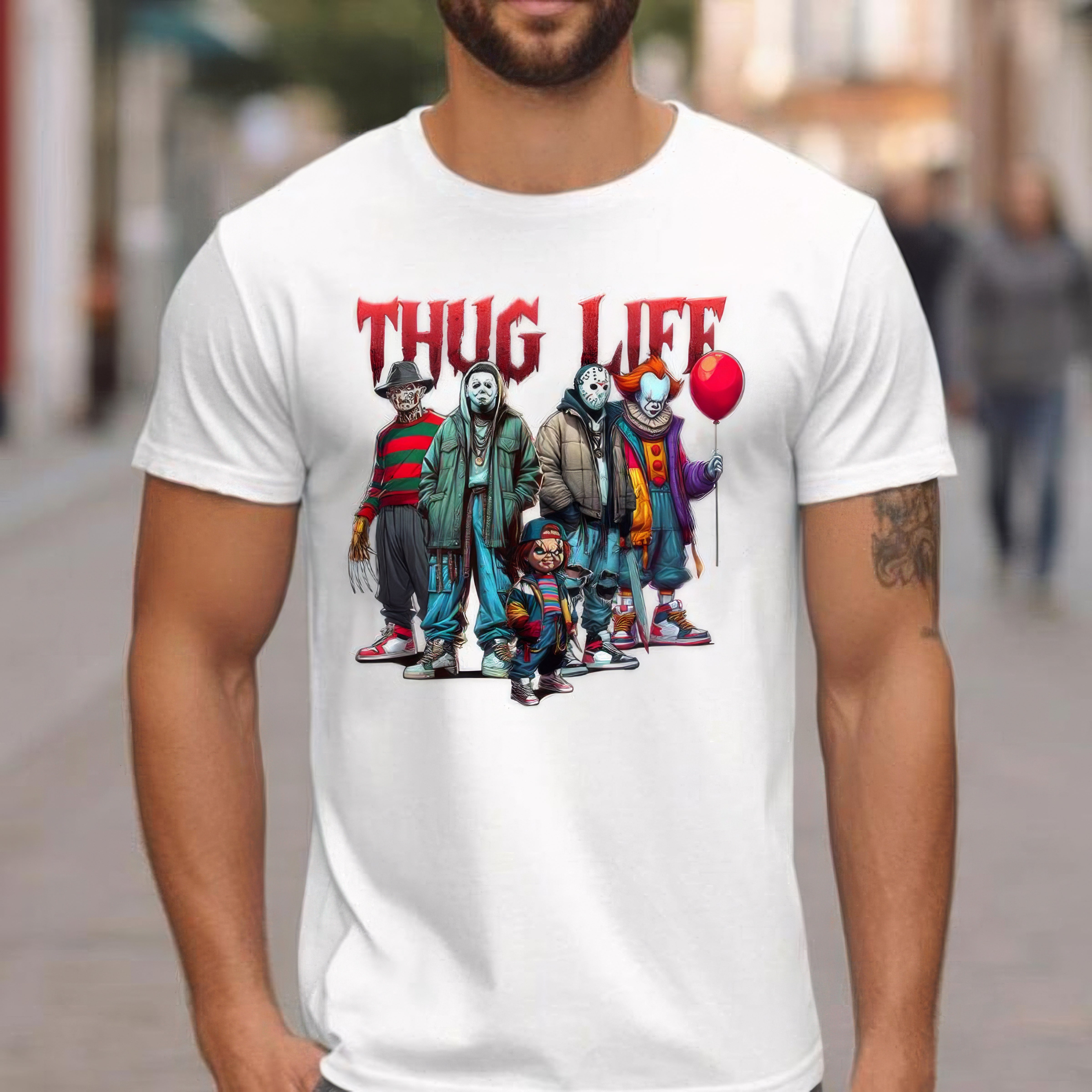 Sweat à capuche avec personnages d'horreur d'Halloween THUG LIFE, TS-C-103