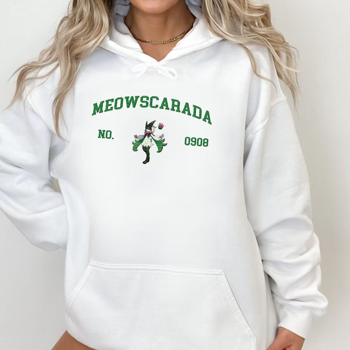 Meowscarada Adorable Anime-Themed Embroidered T-Shirt,Crewneck,Hoodie-Trendy Versatile and a Thoughtful Gift for Friends,H-C-1291