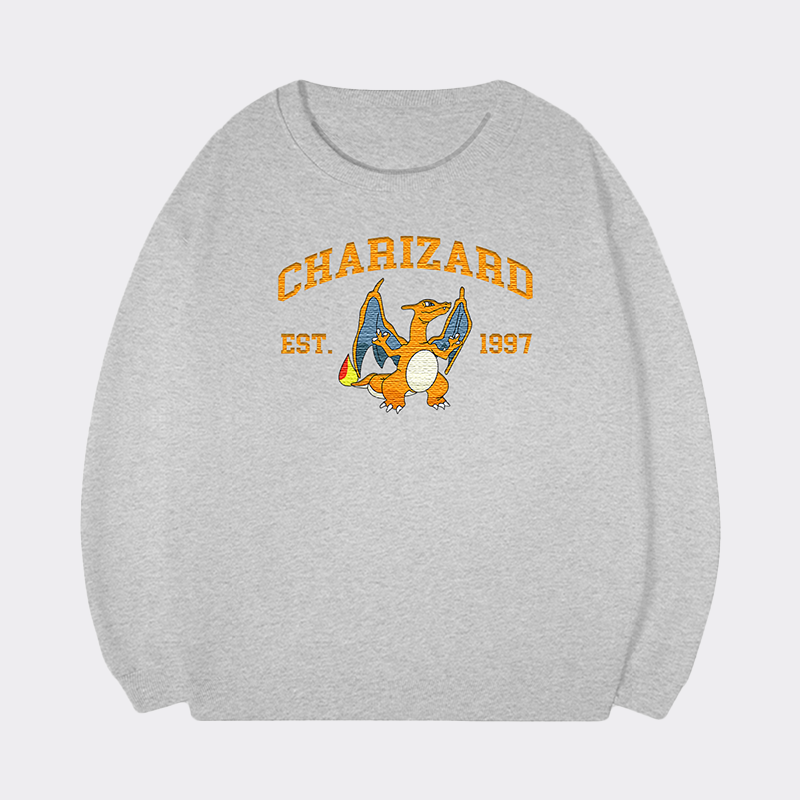 Charizard Adorable Anime-Themed Embroidered T-Shirt,Crewneck,Hoodie-Trendy Versatile and a Thoughtful Gift for Friends,H-C-714