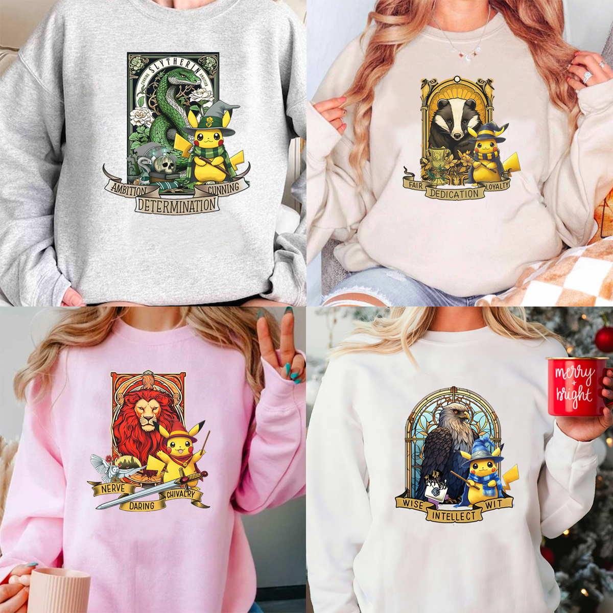 Adorable Pikachu×Harry Potter Hogwarts Four Houses T-Shirt,Crewneck,Hoodie,TS-C-634