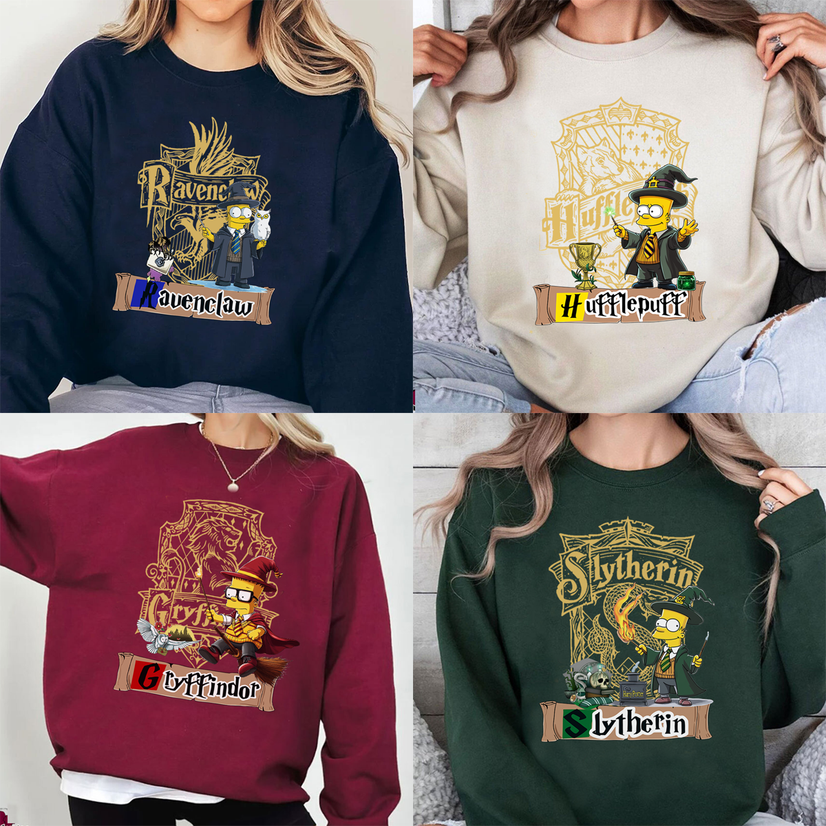 Rebellious Bart Simpson x Harry Potter Four House Collaboration T-Shirt,Crewneck,Hoodie,H-C-697