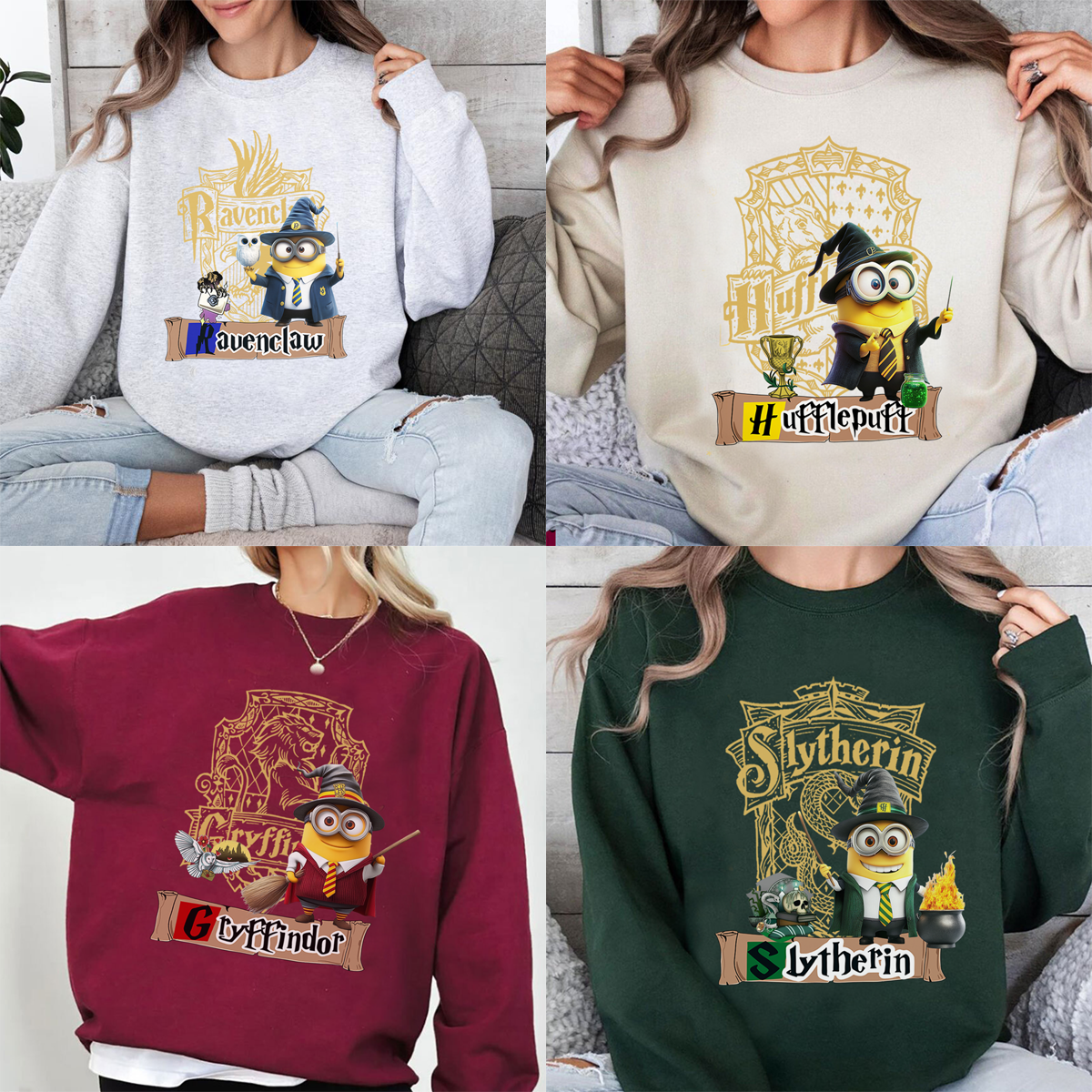 Adorable And Whimsical Minions Meet The Four Houses Of Harry Potter T-Shirt,Crewneck,Hoodie,TS-C-690