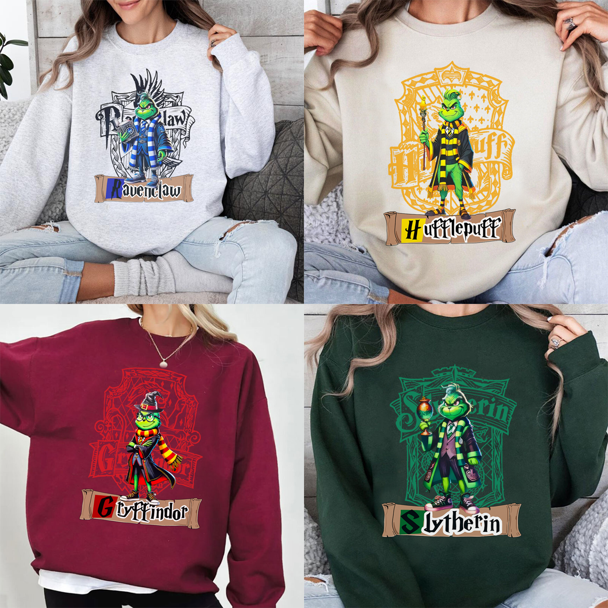 Funny Grinch × Harry Potter Four Houses Collaboration T-Shirt,Crewneck,Hoodie,Gift for Loyal Fans,TS-C-667