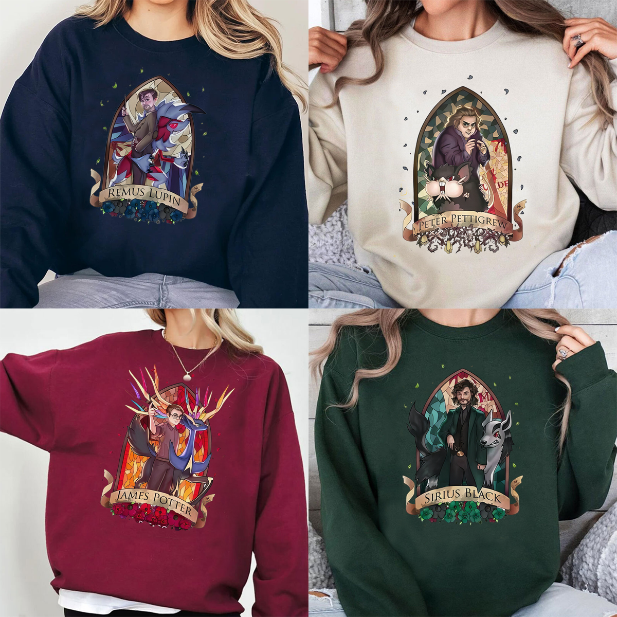 Harry Potter Four Hogwarts Houses Iconic Characters T-Shirt,Crewneck,Hoodie,H-C-699