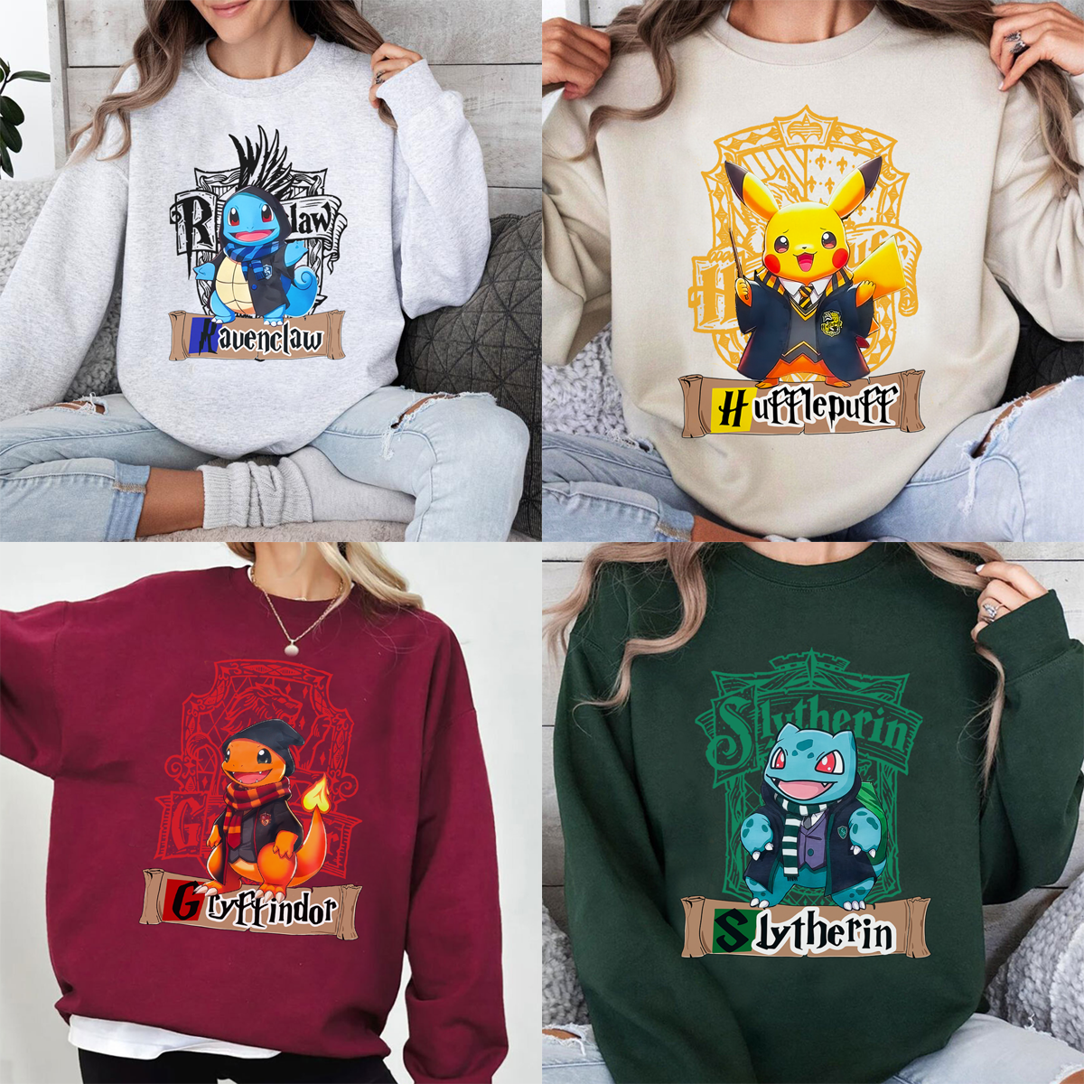 Pikachu Cute Pokémon × Harry Potter Four Houses Collaboration T-Shirt,Crewneck,Hoodie,Gift for Loyal Fans,TS-C-668