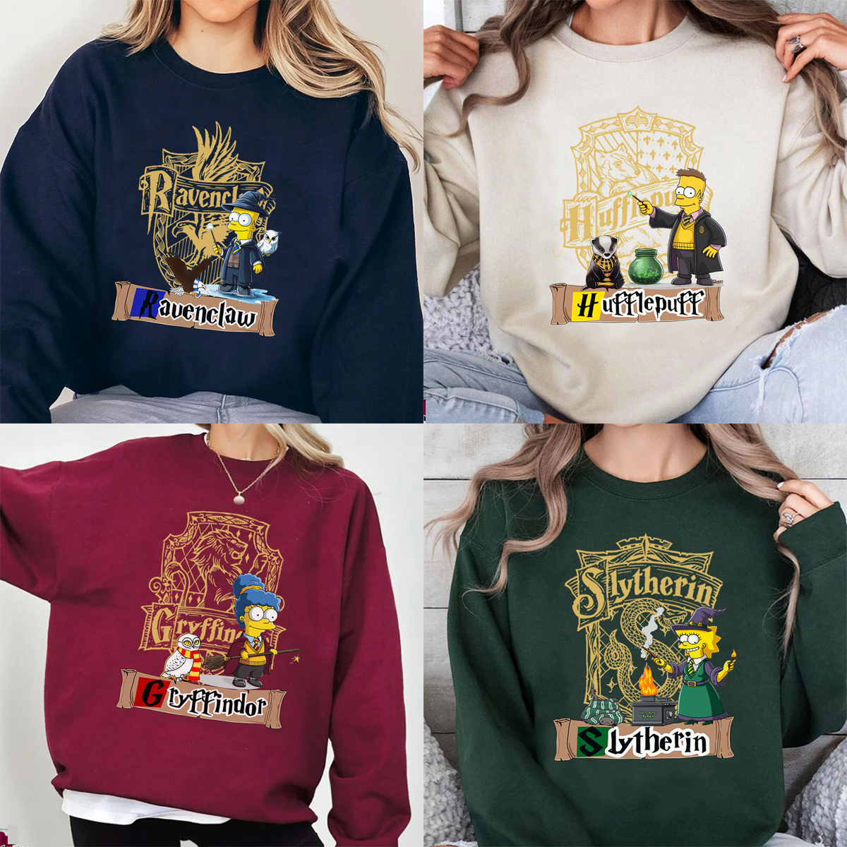 Mysterious The Simpsons x Harry Potter Four House Collaboration T-Shirt,Crewneck,Hoodie,H-C-696