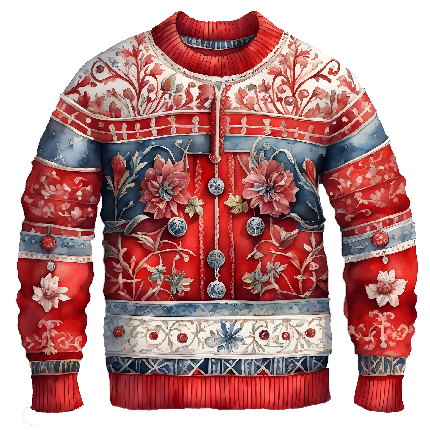 Floral Design Button-Up Ugly Christmas Sweater,For Gift,TS-C-681