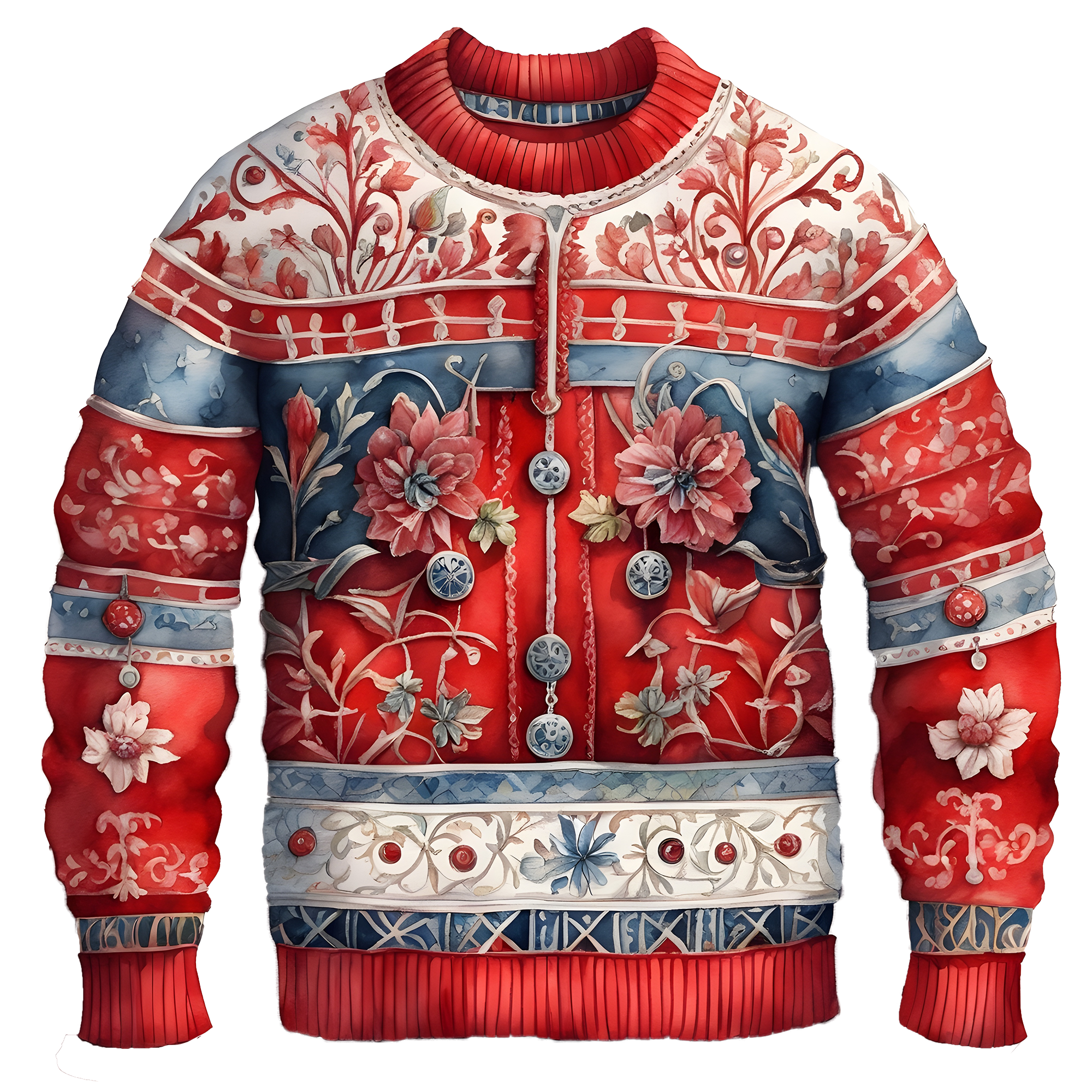 Floral Design Button-Up Ugly Christmas Sweater,For Gift,TS-C-681