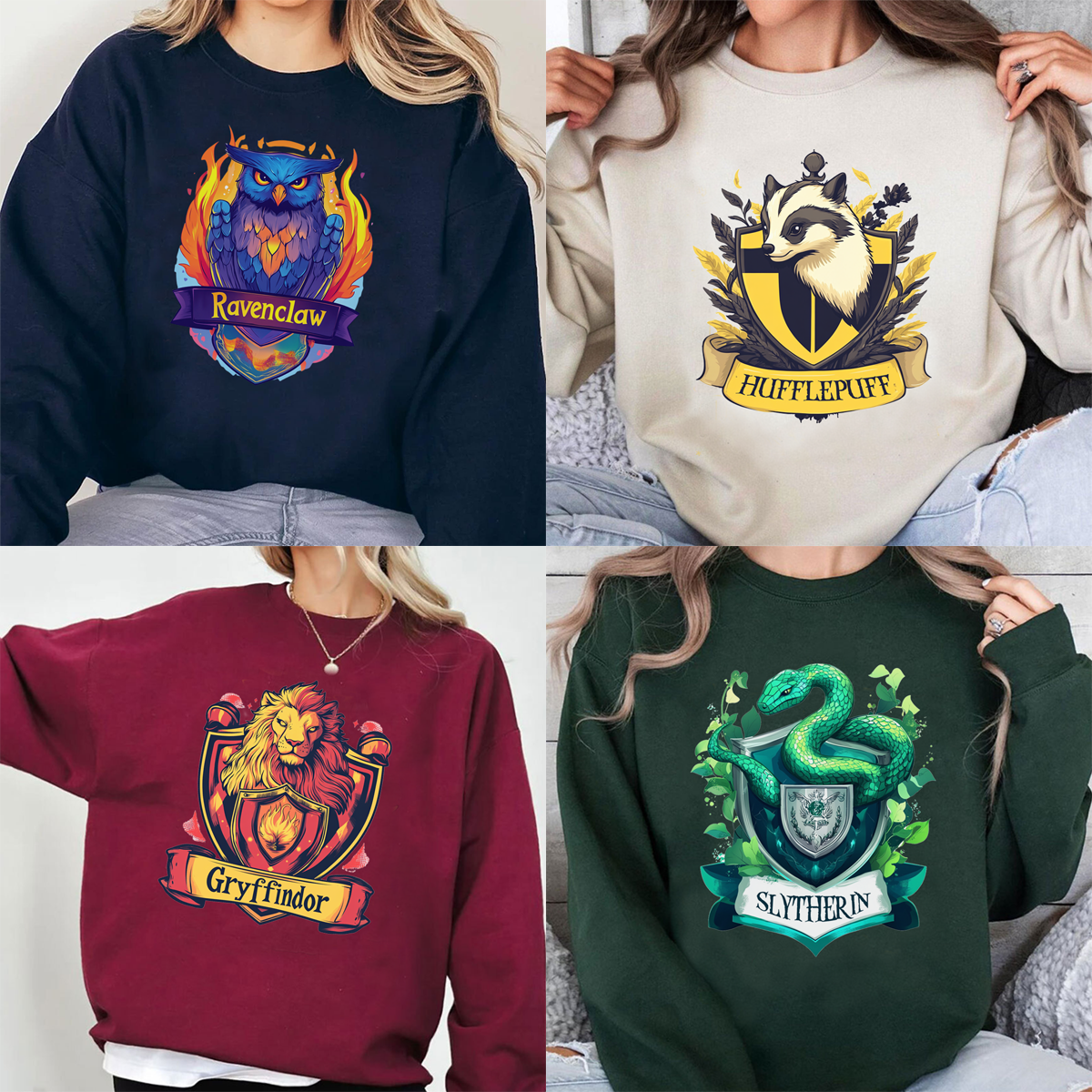 Harry Potter Four Houses Animal Crest Magic Academy Collaboration T-Shirt,Crewneck,Hoodie,H-C-698