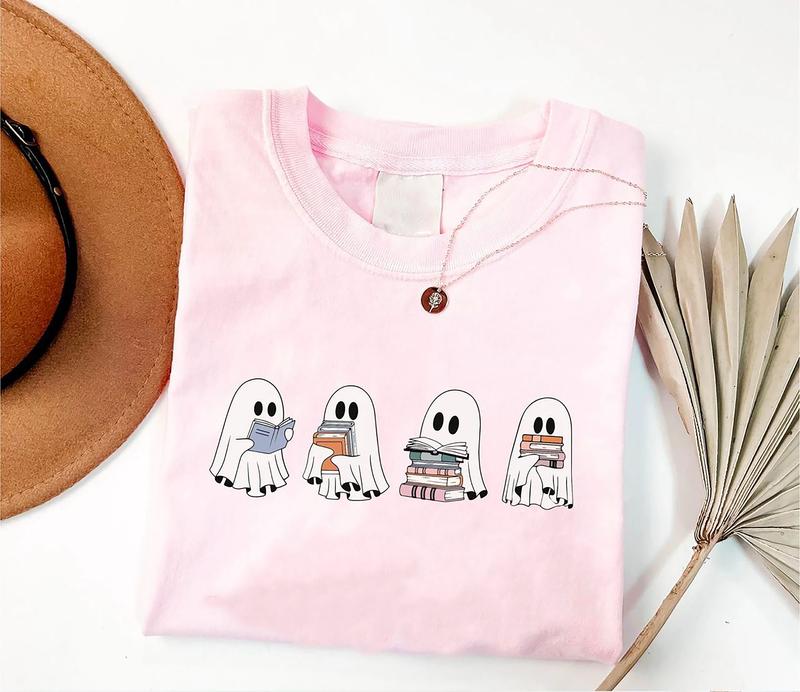 Cute Ghost Reading Books Halloween T-shirt,Crewneck,Hoodie,TS-C-478