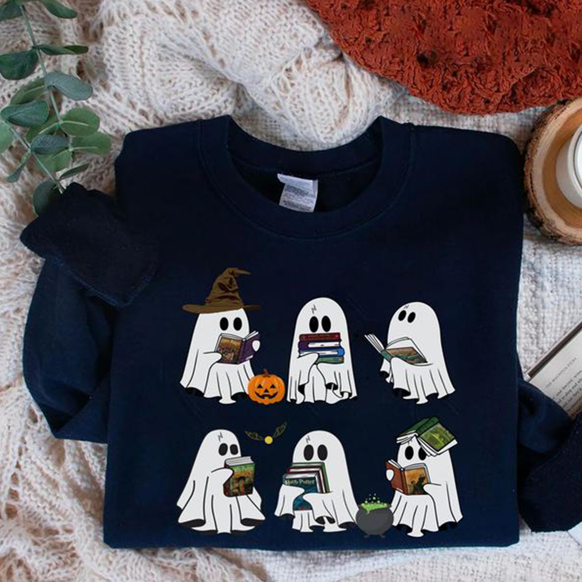 Ghost Book Wizard Halloween T-shirt,Crewneck,Hoodie,Gift For Book Lovers,TS-C-480