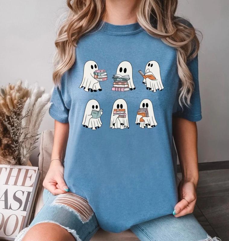 Retro Ghosts Reading Teacher Spooky Season Trendy T-shirt,Crewneck,Hoodie,TS-C-482