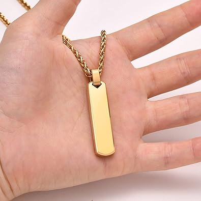 Personalized Stainless Steel Three Dimensional Rectangular Strip Geometric Pendant Necklaces,J-A-294