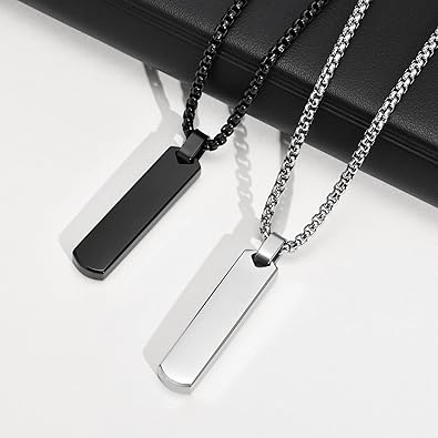 Personalized Stainless Steel Three Dimensional Rectangular Strip Geometric Pendant Necklaces,J-A-294