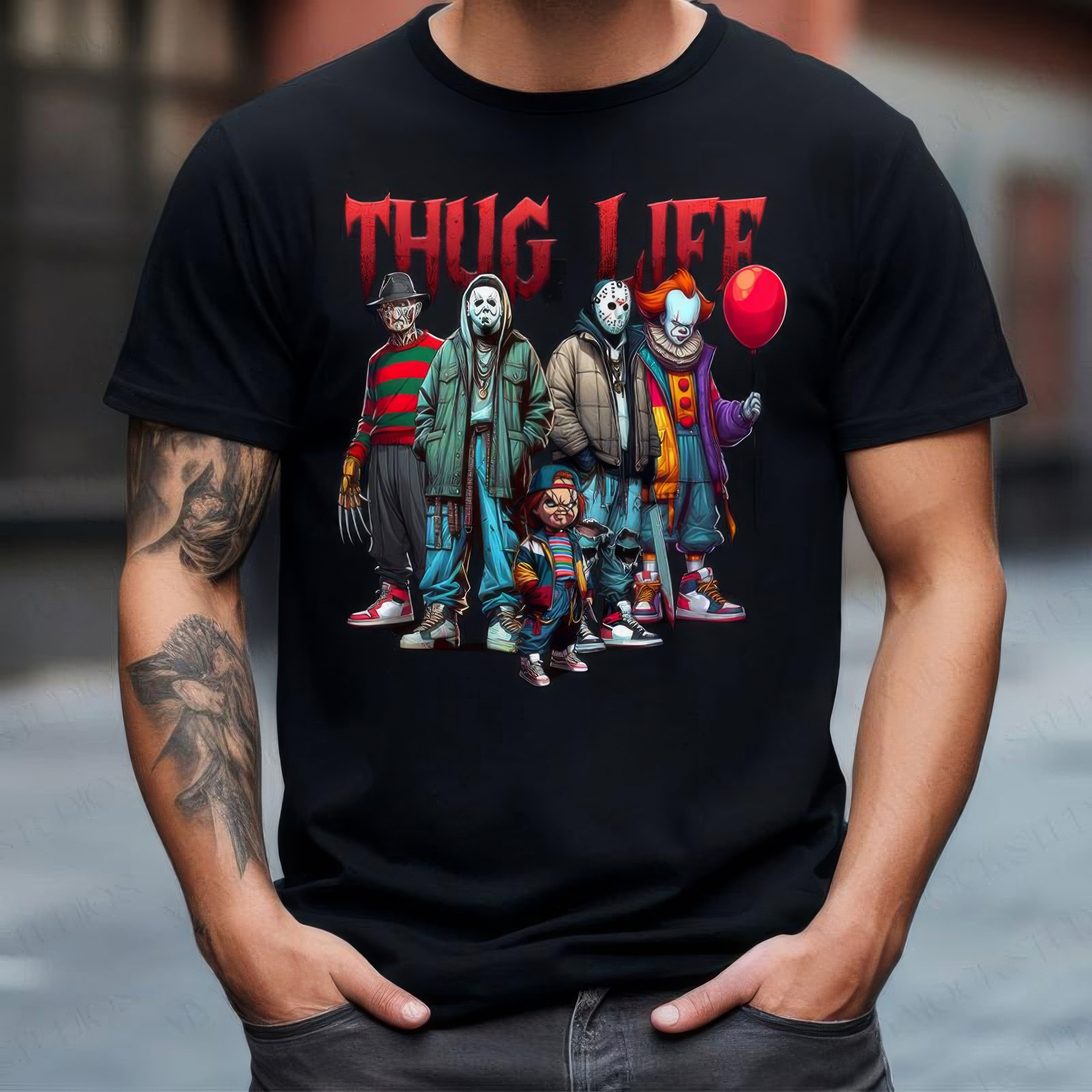 Sweat à capuche avec personnages d'horreur d'Halloween THUG LIFE, TS-C-103