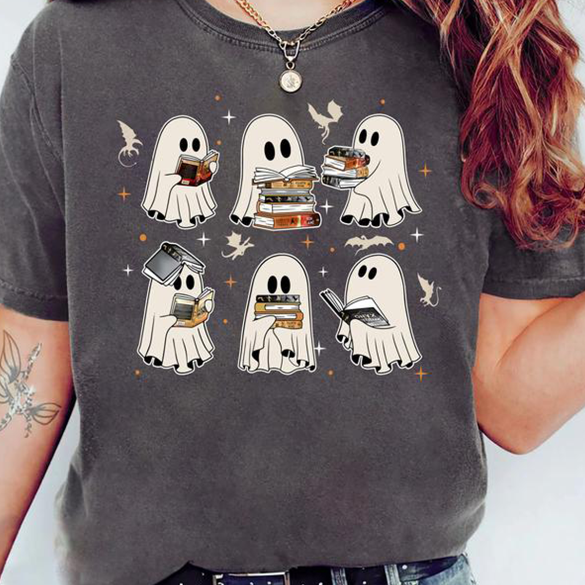 Ghost Book Dragon Halloween T-shirt,Crewneck,Hoodie,Gift For Book Lovers,TS-C-481