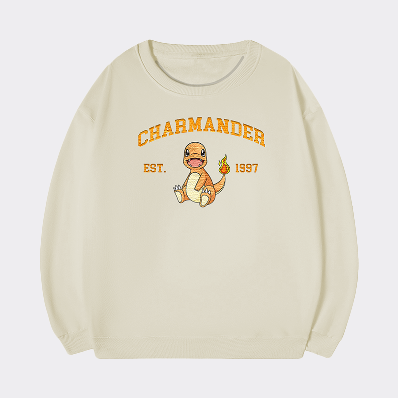 Charmander Adorable Anime-Themed Embroidered T-Shirt,Crewneck,Hoodie-Trendy Versatile and a Thoughtful Gift for Friends,H-C-715