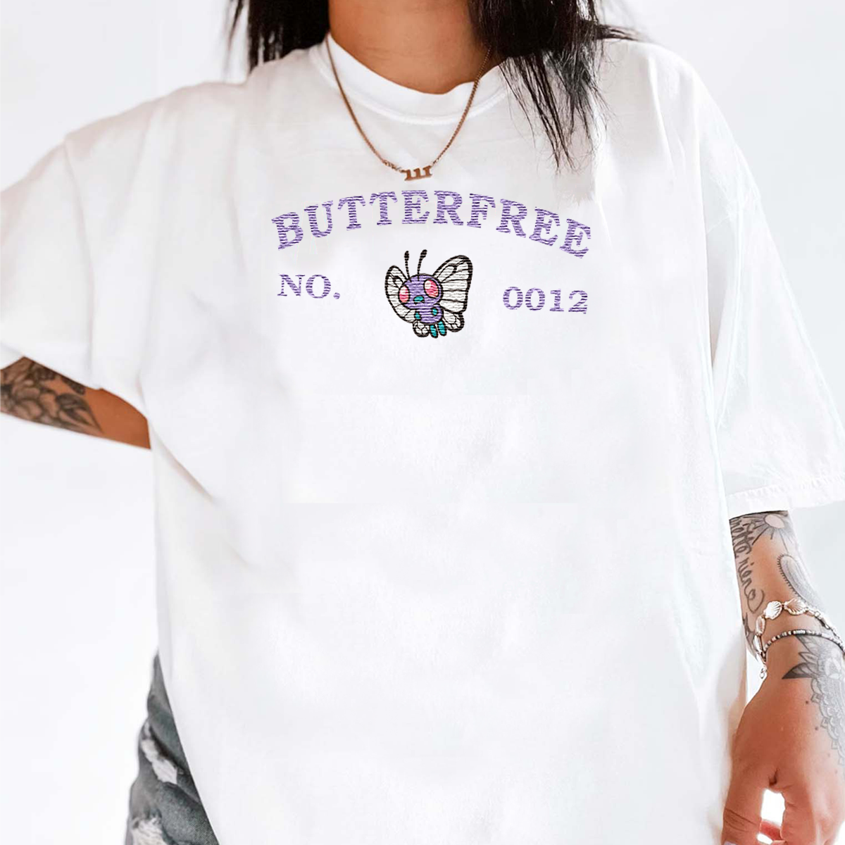 Butterfree-Q. Anime Characters Embroidered Unisex T-Shirt,Crewneck,Hoodie For Gift,H-C-1243