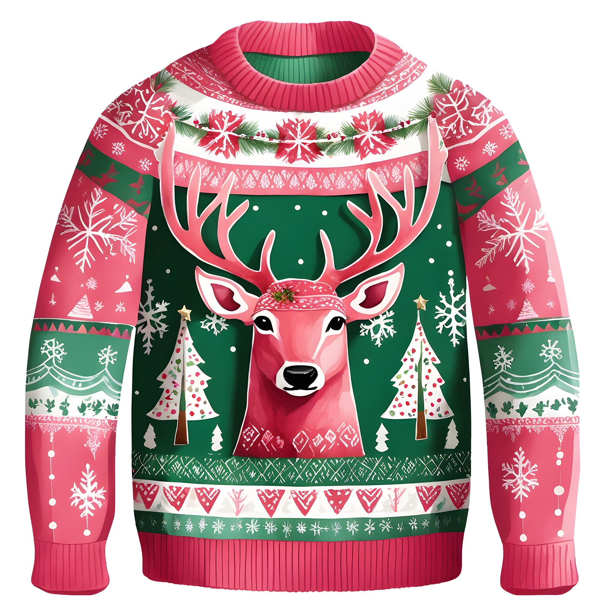 Cheerful Reindeer Colorful Ugly Christmas Sweater,Adorable Holiday Edition,TS-C-688