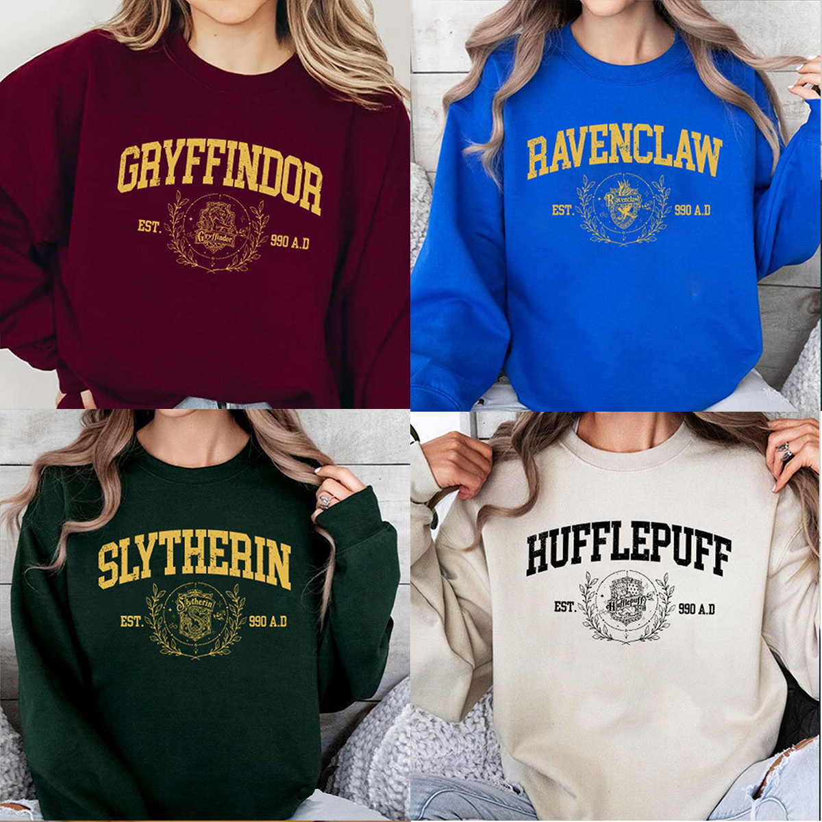 Vintage Hogwarts Houses Crewneck,Harry Potter Hoodie,H-C-176