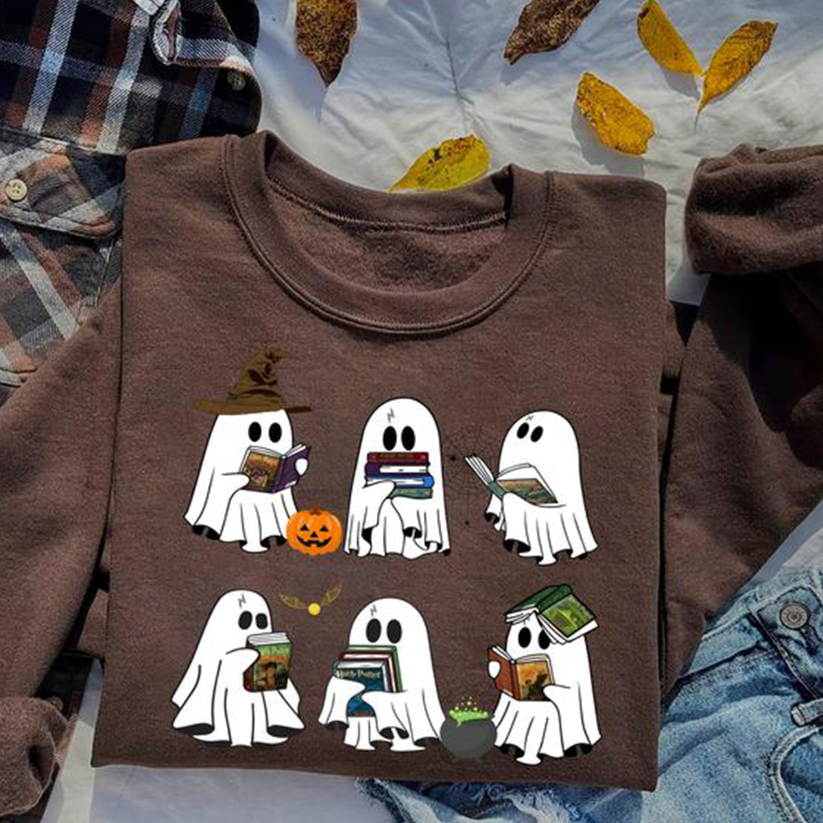 Ghost Book Wizard Halloween T-shirt,Crewneck,Hoodie,Gift For Book Lovers,TS-C-480