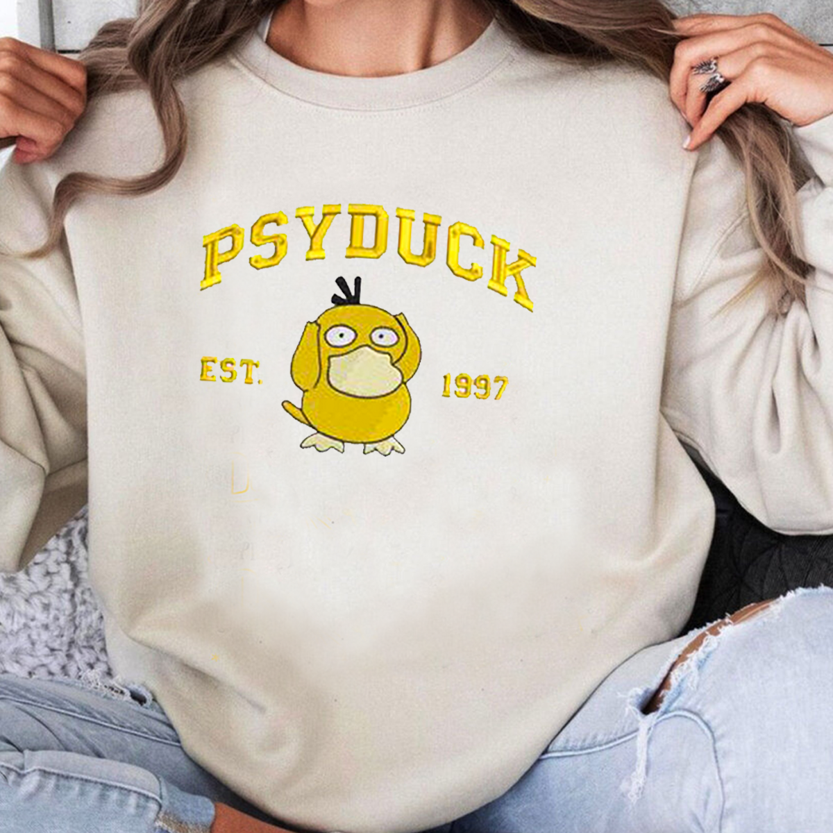 Psyduck Pokémon Characters Embroidered Anime T-Shirt,Crewneck,Hoodie,H-C-724