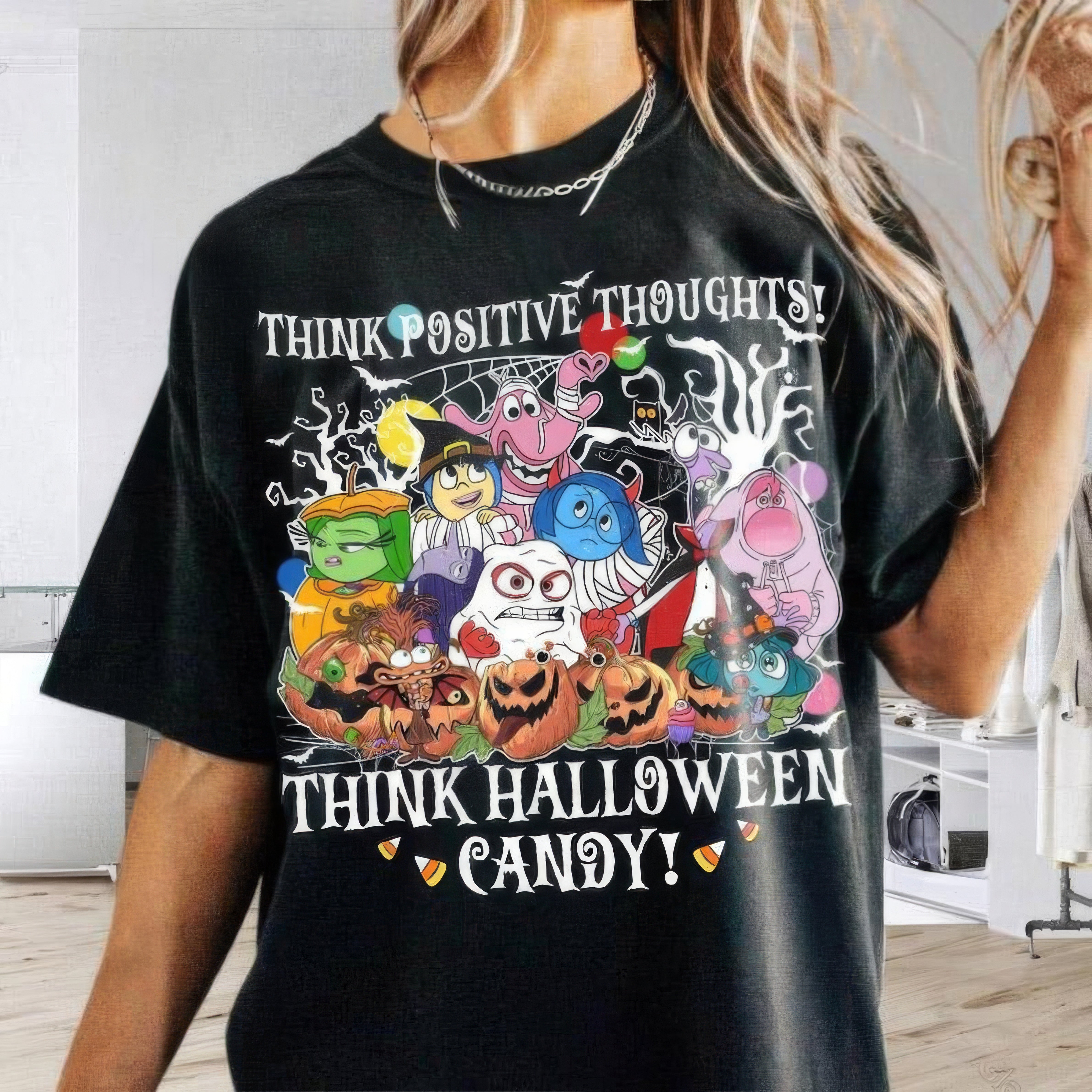 Think Halloween Candy Emotional Pumpkin Ghost Family T-Shirt,Crewneck,Hoodie,TS-C-628