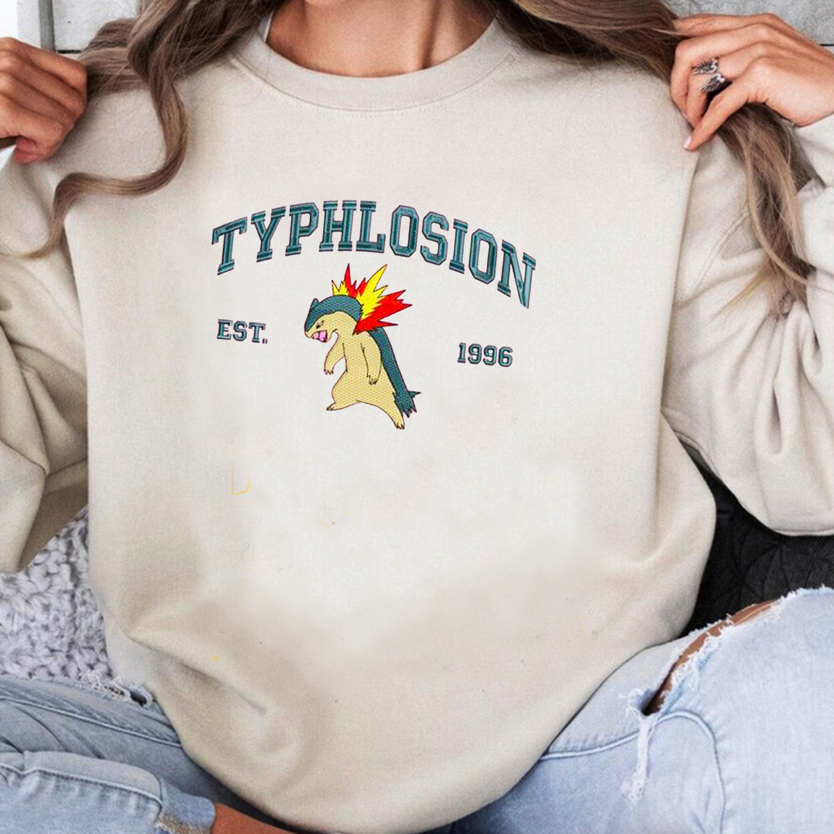 Typhlosion Adorable Anime-Themed Embroidered T-Shirt,Crewneck,Hoodie-Trendy Versatile and a Thoughtful Gift for Friends,H-C-729