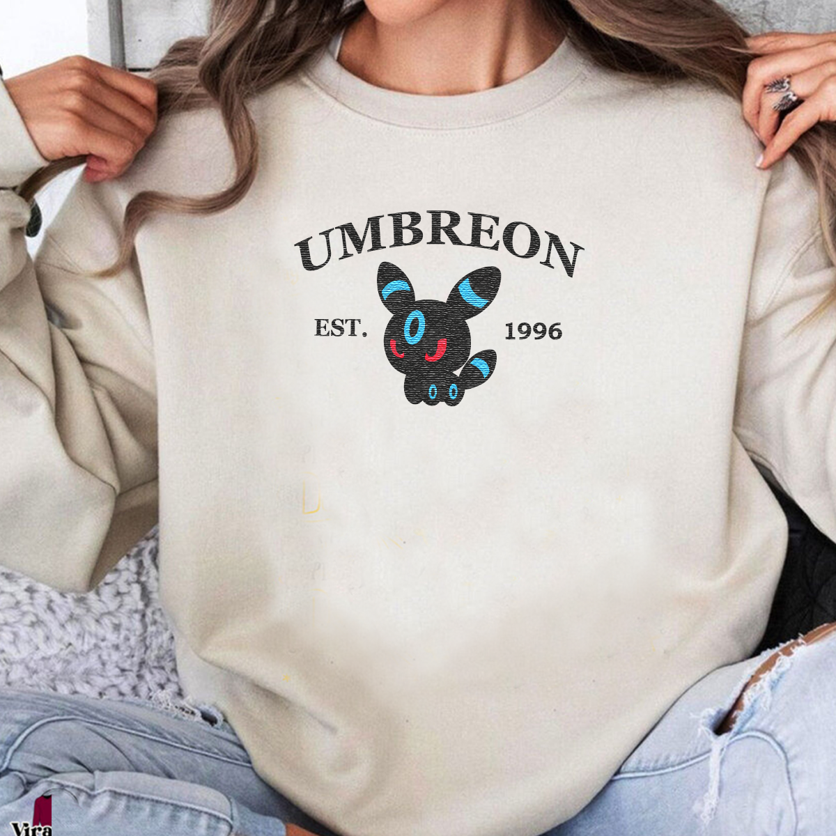 Umbreon-Q.Adorable Anime-Themed Embroidered T-Shirt,Crewneck,Hoodie-Trendy Versatile and a Thoughtful Gift for Friends,H-C-1171