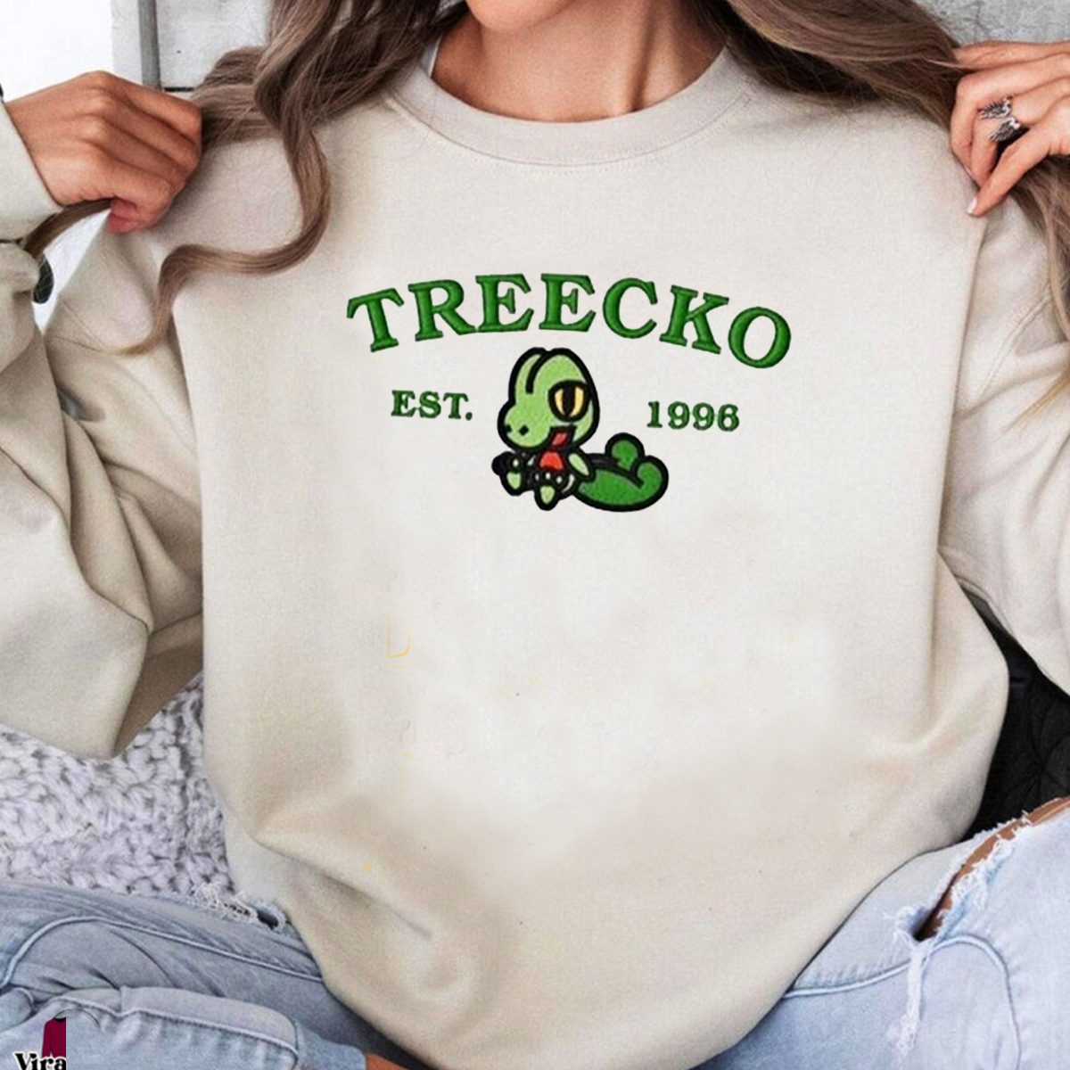 Treecko-Q. Adorable Anime-Themed Embroidered T-Shirt,Crewneck,Hoodie-Trendy Versatile and a Thoughtful Gift for Friends,H-C-945