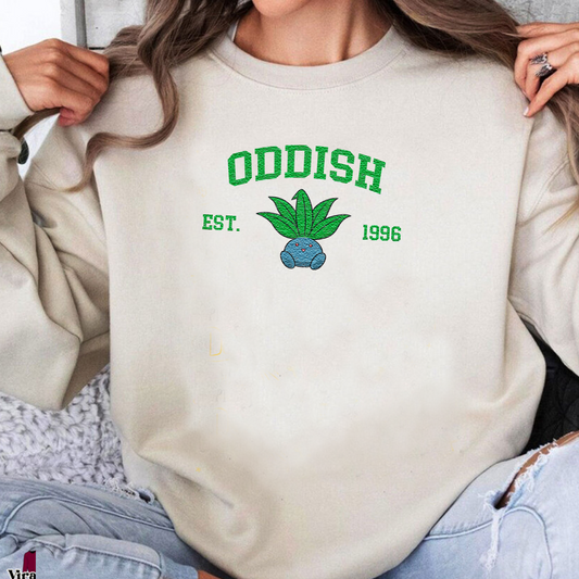 Oddish Adorable Anime-Themed Embroidered T-Shirt,Crewneck,Hoodie-Trendy Versatile and a Thoughtful Gift for Friends,H-C-1168
