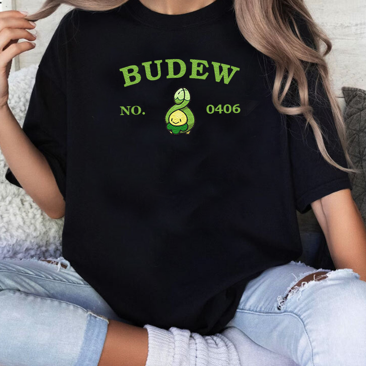 Budew-Q.Adorable Anime-Themed Embroidered T-Shirt,Crewneck,Hoodie-Trendy Versatile and a Thoughtful Gift for Friends,H-C-1224