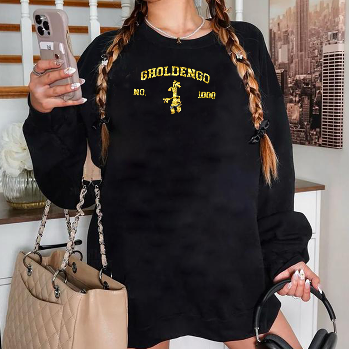 Gholdengo Adorable Anime-Themed Embroidered T-Shirt,Crewneck,Hoodie-Trendy Versatile and a Thoughtful Gift for Friends,H-C-1319