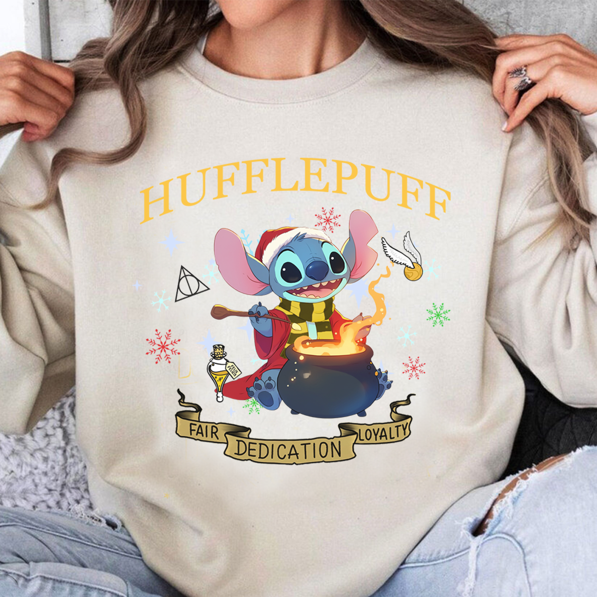 Adorable Stitch Meet The Four Houses Of Harry Potter Christmas T-Shirt,Crewneck,Hoodie,TS-C-691