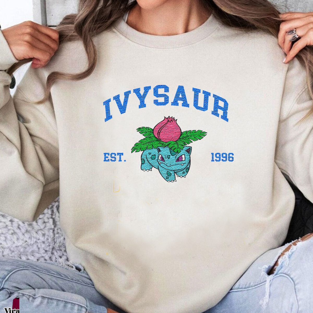Ivysaur Adorable Anime-Themed Embroidered T-Shirt,Crewneck,Hoodie-Trendy Versatile and a Thoughtful Gift for Friends,H-C-910