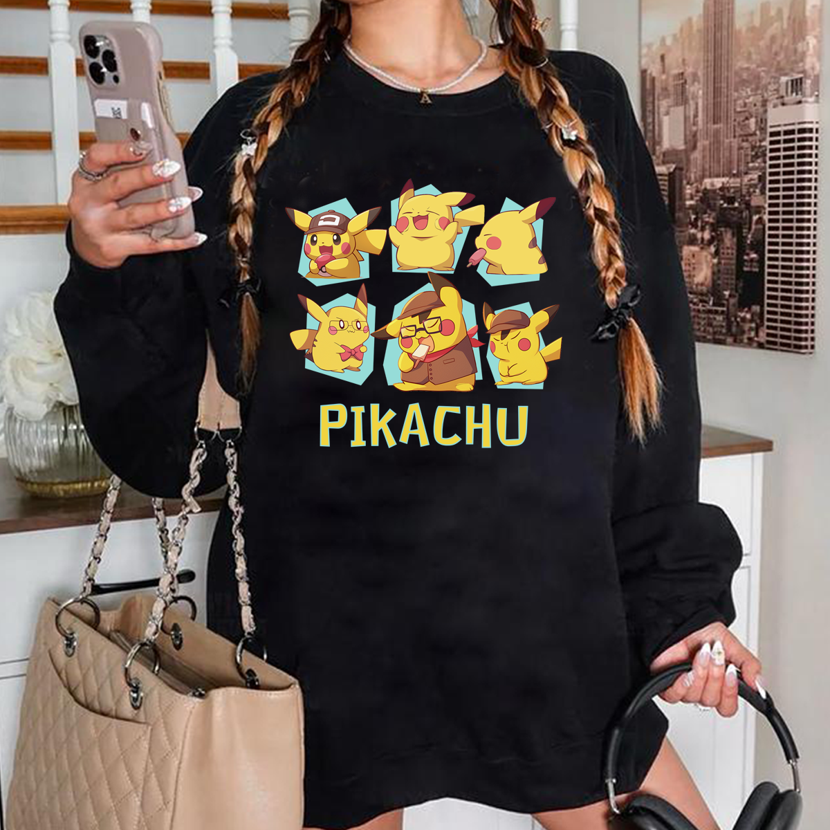 Cute Pikachu Pokémon Characters Anime Unisex T-Shirt,Crewneck,Hoodie,H-C-769