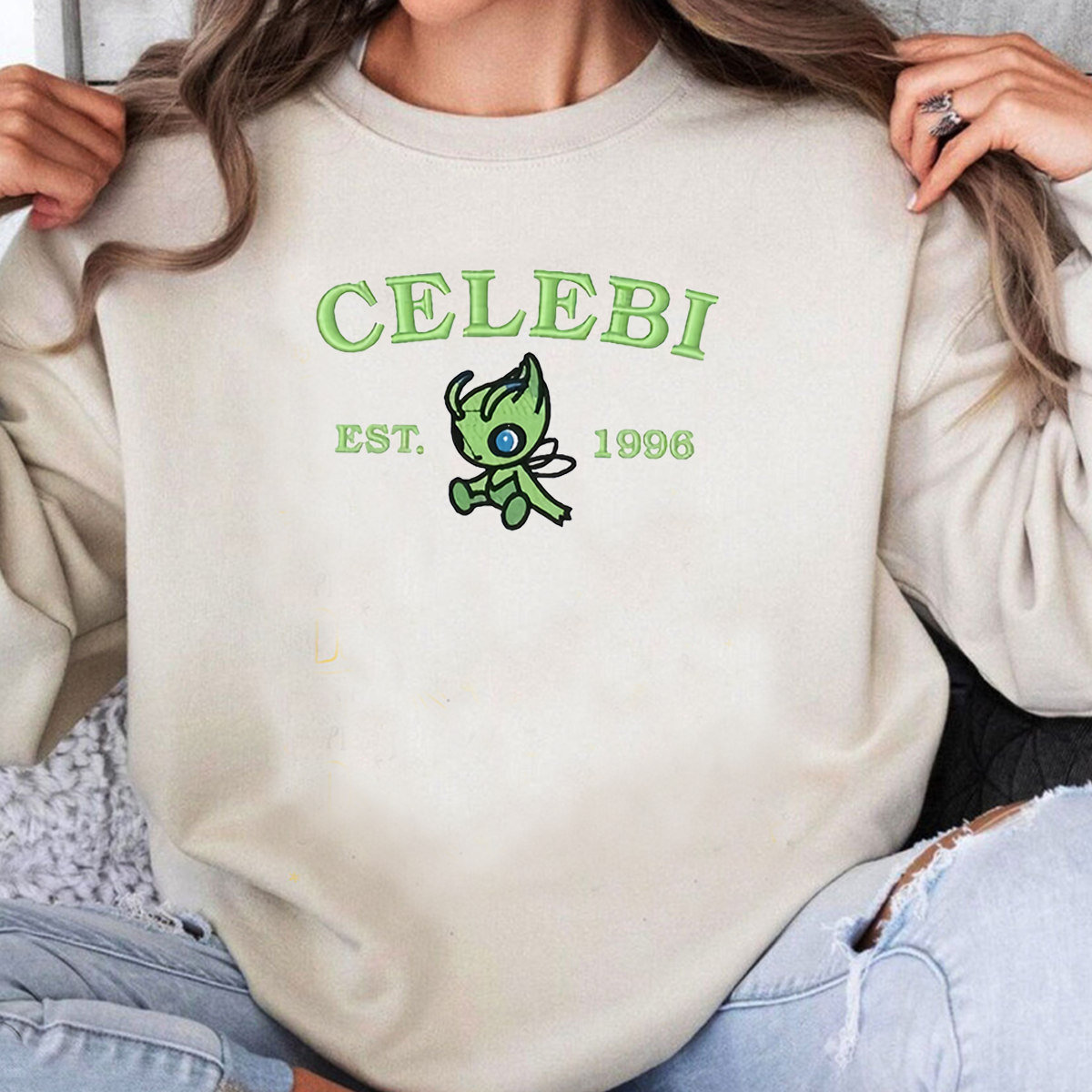 Celebi-Q. Adorable Anime-Themed Embroidered T-Shirt,Crewneck,Hoodie-Trendy Versatile and a Thoughtful Gift for Friends,H-C-950