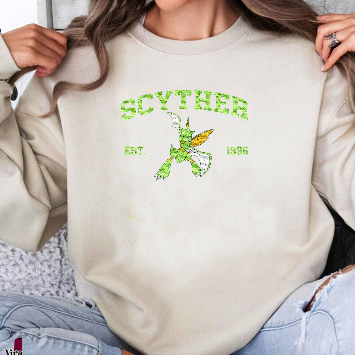 Scyther Adorable Anime-Themed Embroidered T-Shirt,Crewneck,Hoodie-Trendy Versatile and a Thoughtful Gift for Friends,H-C-1110