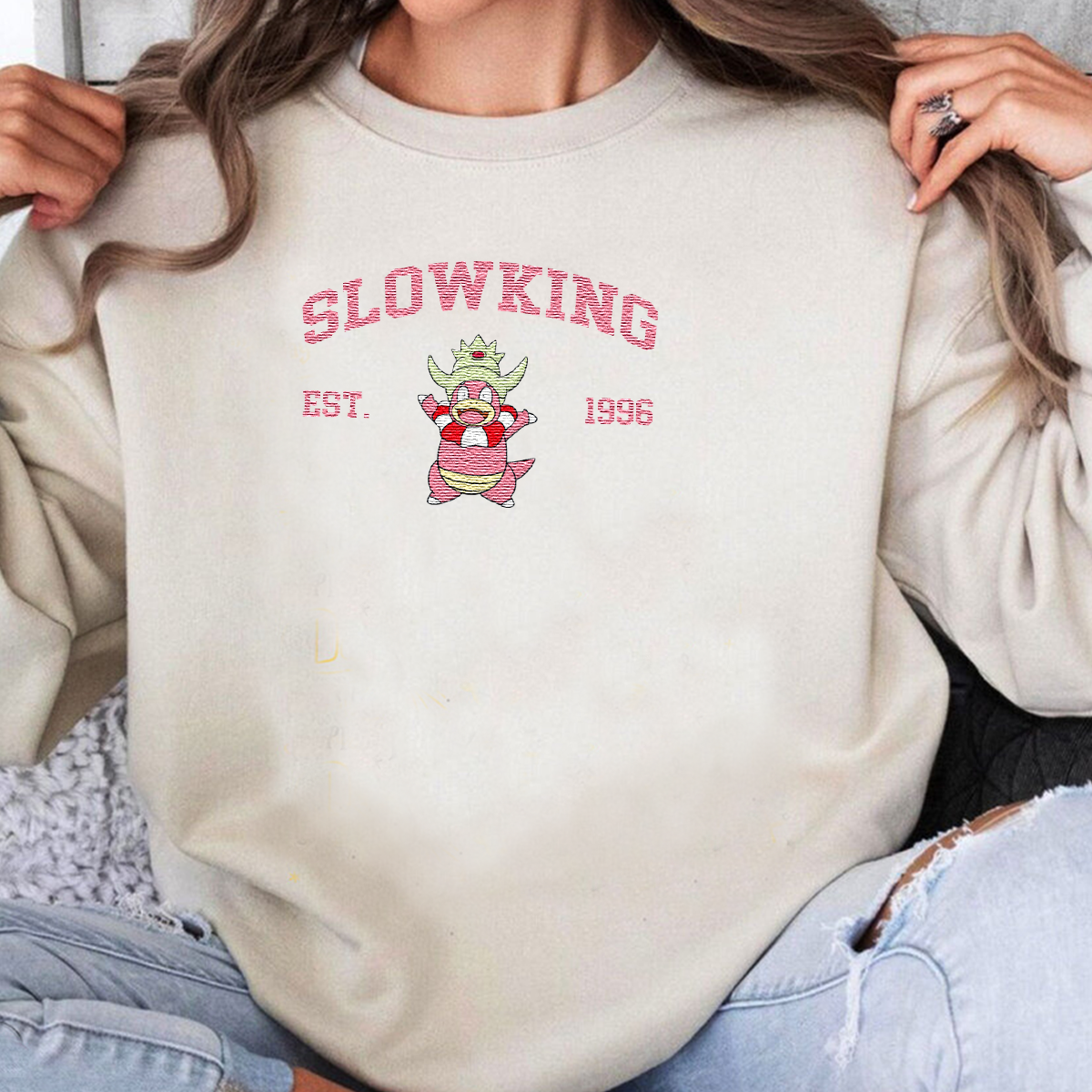 Slowking Adorable Anime-Themed Embroidered T-Shirt,Crewneck,Hoodie-Trendy Versatile and a Thoughtful Gift for Friends,H-C-1188